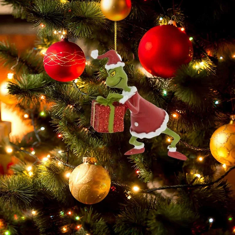 Hiasan Natal Grinch yang Menyenangkan untuk Dekorasi Natal Lintas Negara, Ornamen Pohon Natal Akrilik