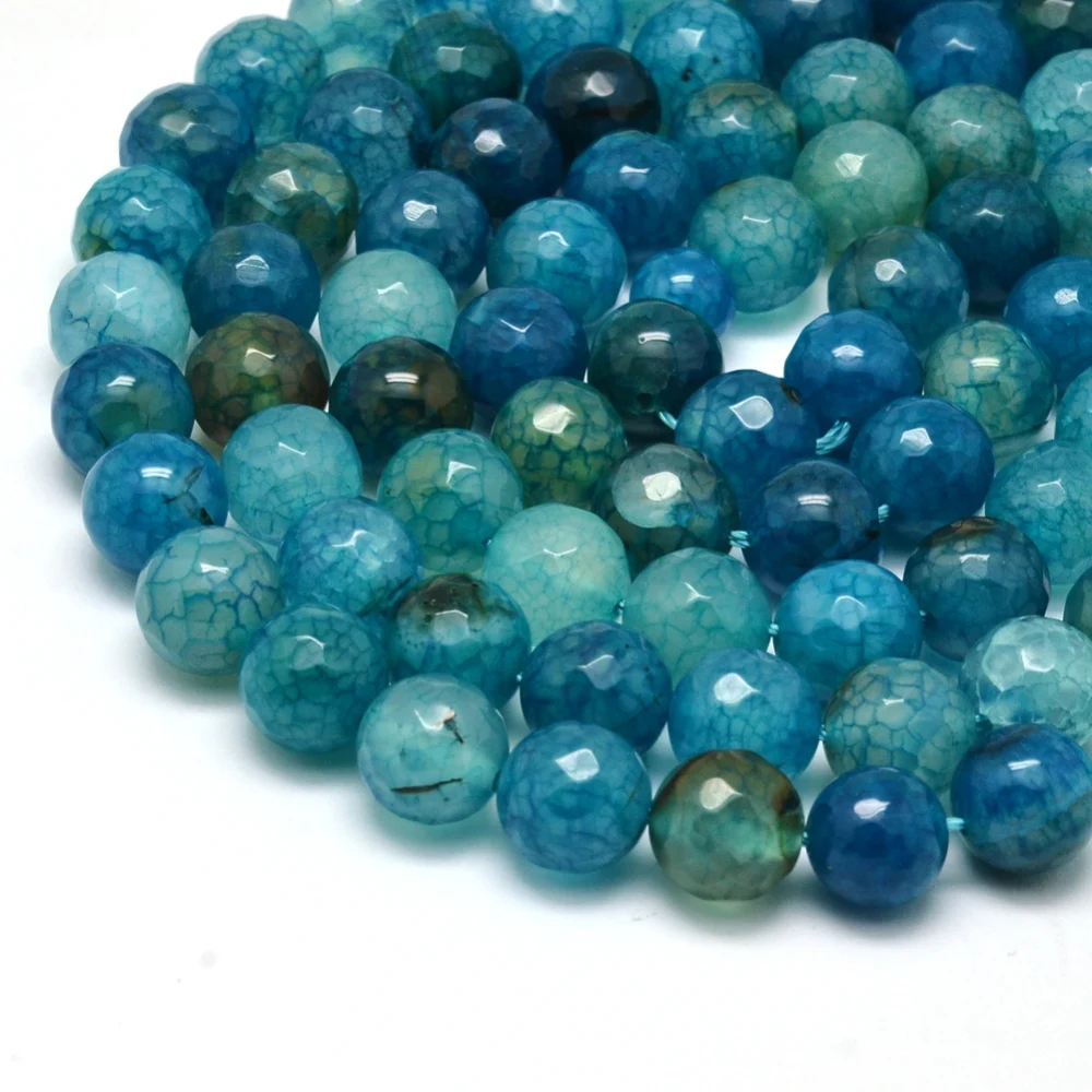 Agate Bead Strands Round Grade A Faceted Dyed Cyan 10mm Hole: 1mm 37pcs/strand 15 inch