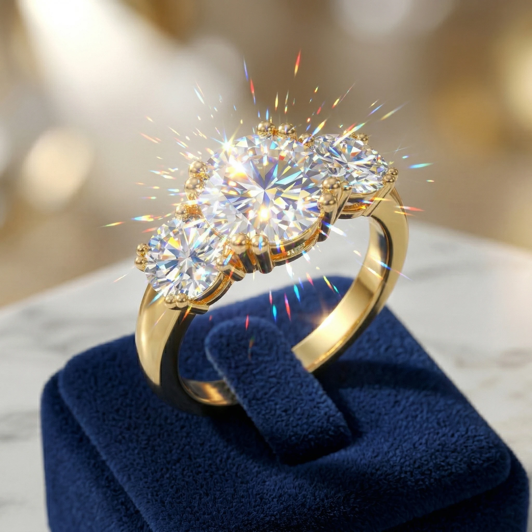 Drei-Stein-Moissanit-Ring, 925 Sterling Silber, 3EX Schliff, 5 Karat, Unisex Stapelbar, Heiratsantrags-Geschenk, Mit Zertifikat