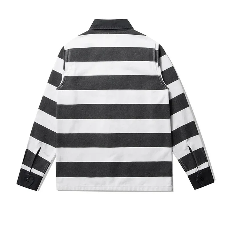 16oz Heavyweight Prisoner Striped Jacket Thick Canvas Motorcycle Coat Outdoor Trekking Camping Hunting AMIKAJI Shirt