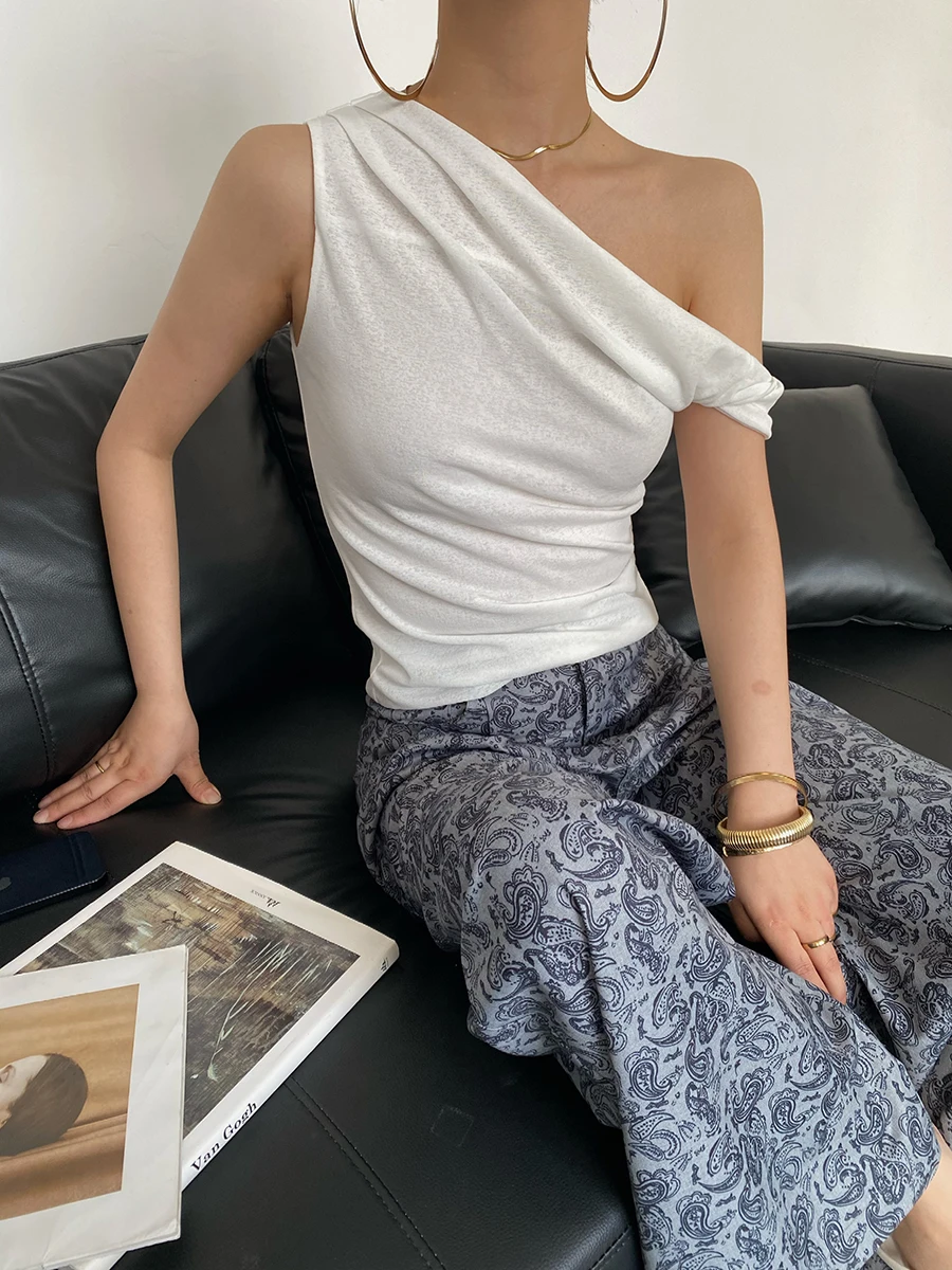 

Asymmetric Design ort Sve T-irt Crossbody oulder Svel Top Inner Match Irregular Small ence Design Sense