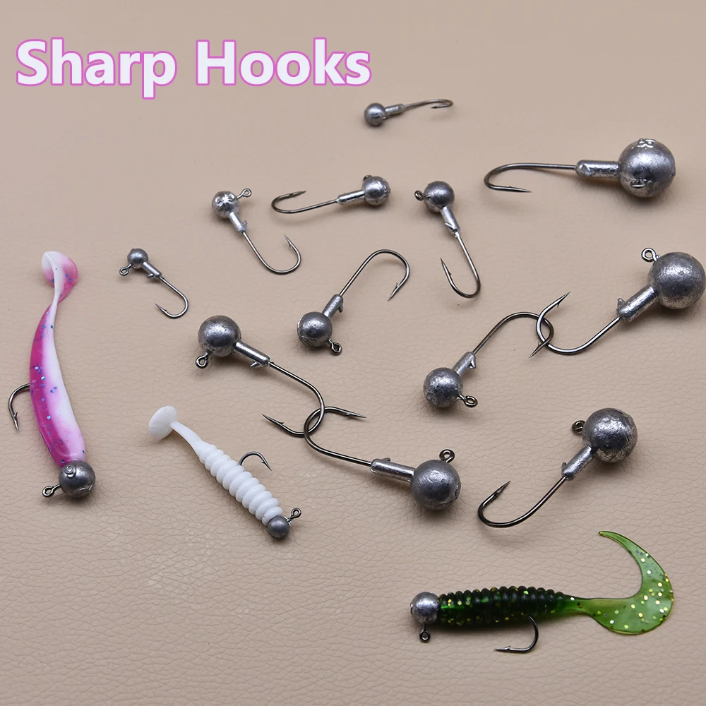 MrLurion 50pcs 1g-28g jig head fishing hooks for soft worm lure baits , weedless round head fish hooks for crank bass and perch view 2
