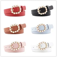 Cinturón decorativo de perlas de moda para mujer, hebilla de Pin redondo, cinturones de perlas, pretina Retro Simple, cinturones de vestido de Jeans de moda