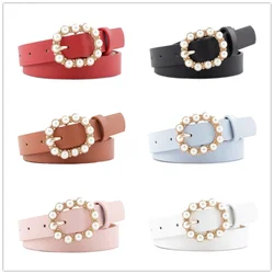 Fashion Pearl Decorative Belt Ladies Belt Round Pin Buckle Pearl Belts Simple Retro Waistband Fashion Jeans Dress Waistbelts
