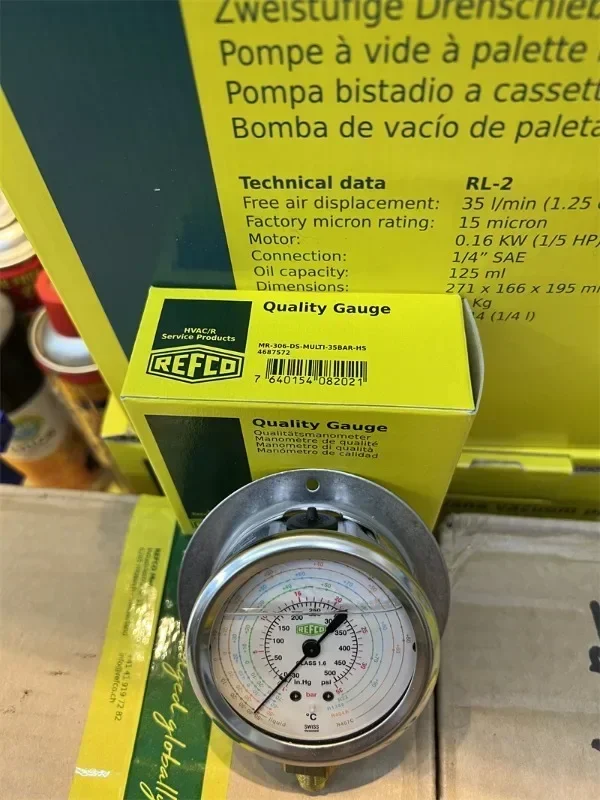 Original REFCO oil gauge, air conditioning refrigeration unit, refrigerant pressure oil gauge, stainless steel vertical type