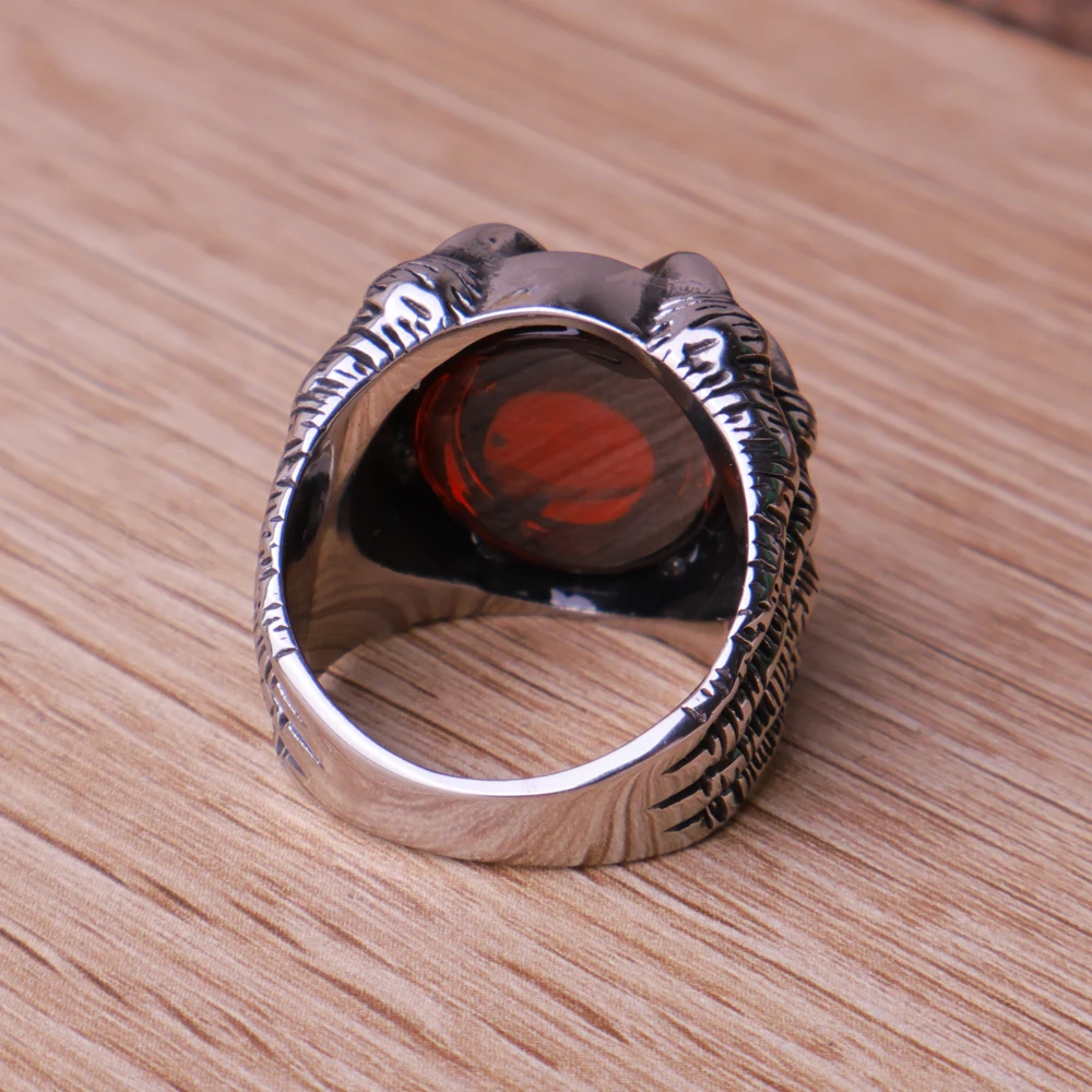 Vintage Big Stone Stainless Steel Dragon Claw Ring Mens Fashion Personality Punk Hip Hop Black Red Stone Ring Jewelry Wholesale