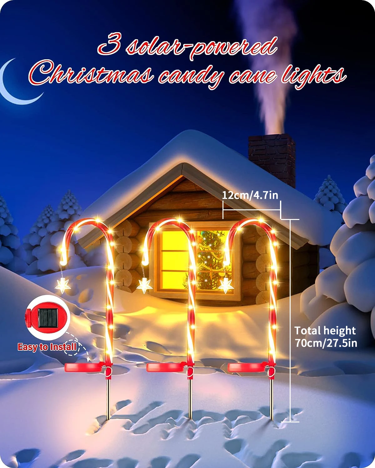 Solar candy Cane lights Christmas Yard lights Outdoor waterproof led Garden View Festive decor Ambiance Lawn lights