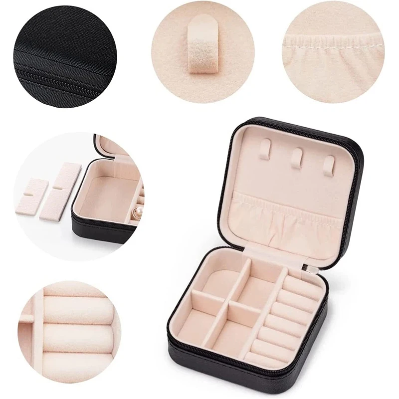 กล่องเก็บเครื่องประดับขนาดเล็ก ทำจากหนัง PU สำหรับเก็บแหวน ต่างหู สร้อยคอ  แบบพกพา สีดำ ขาว ชมพู น้ำเงิน เหมาะสำหรับใช้ในบ้านและเดินทาง