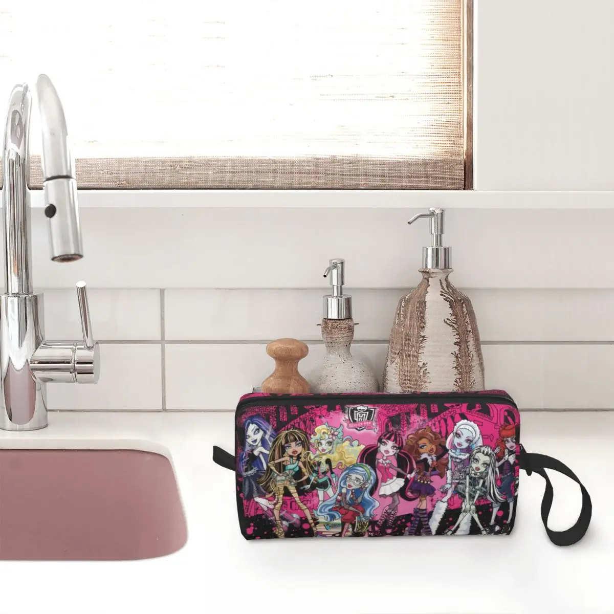 Monster High Collage Makeup Bag Large Cosmetic Bag for Men Women Anime Toiletry Bag Dopp Kit