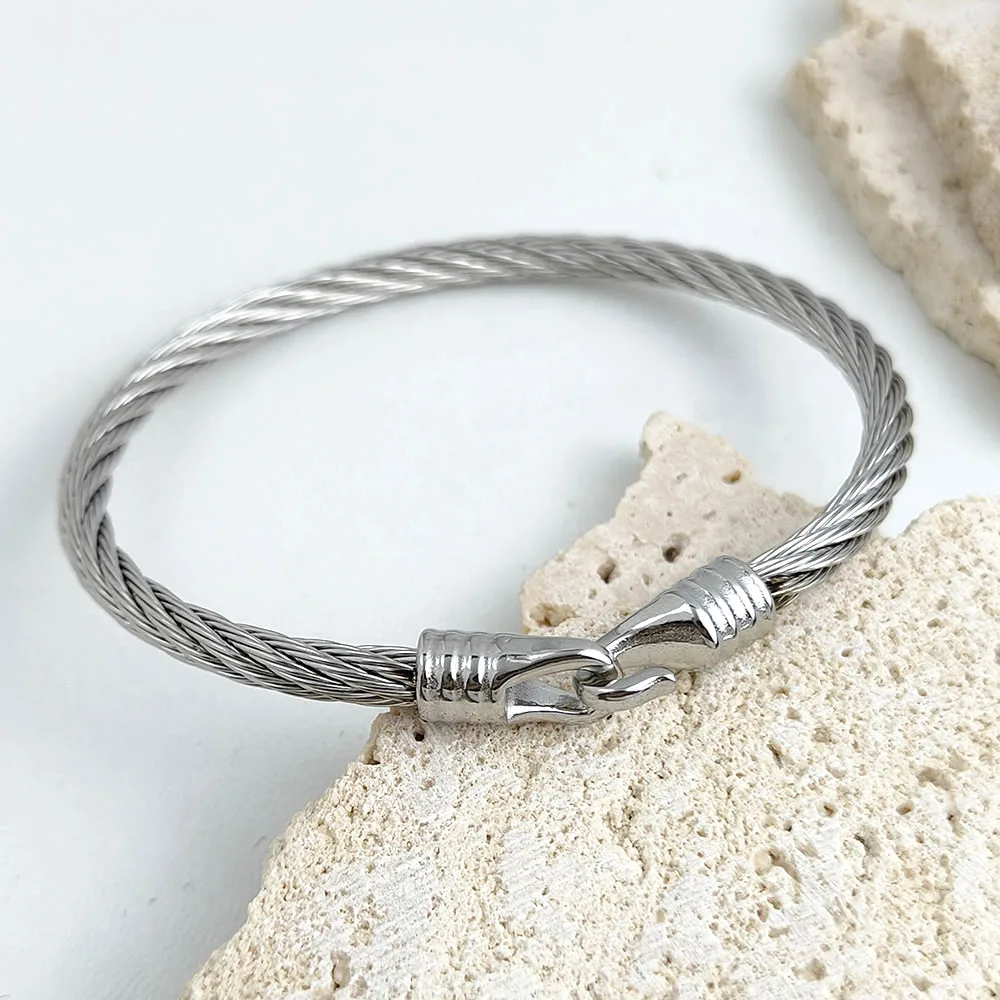 Wire twisted hook stainless steel gold plated 18K bracelet, high quality waterproof silver jewelry, couple gift