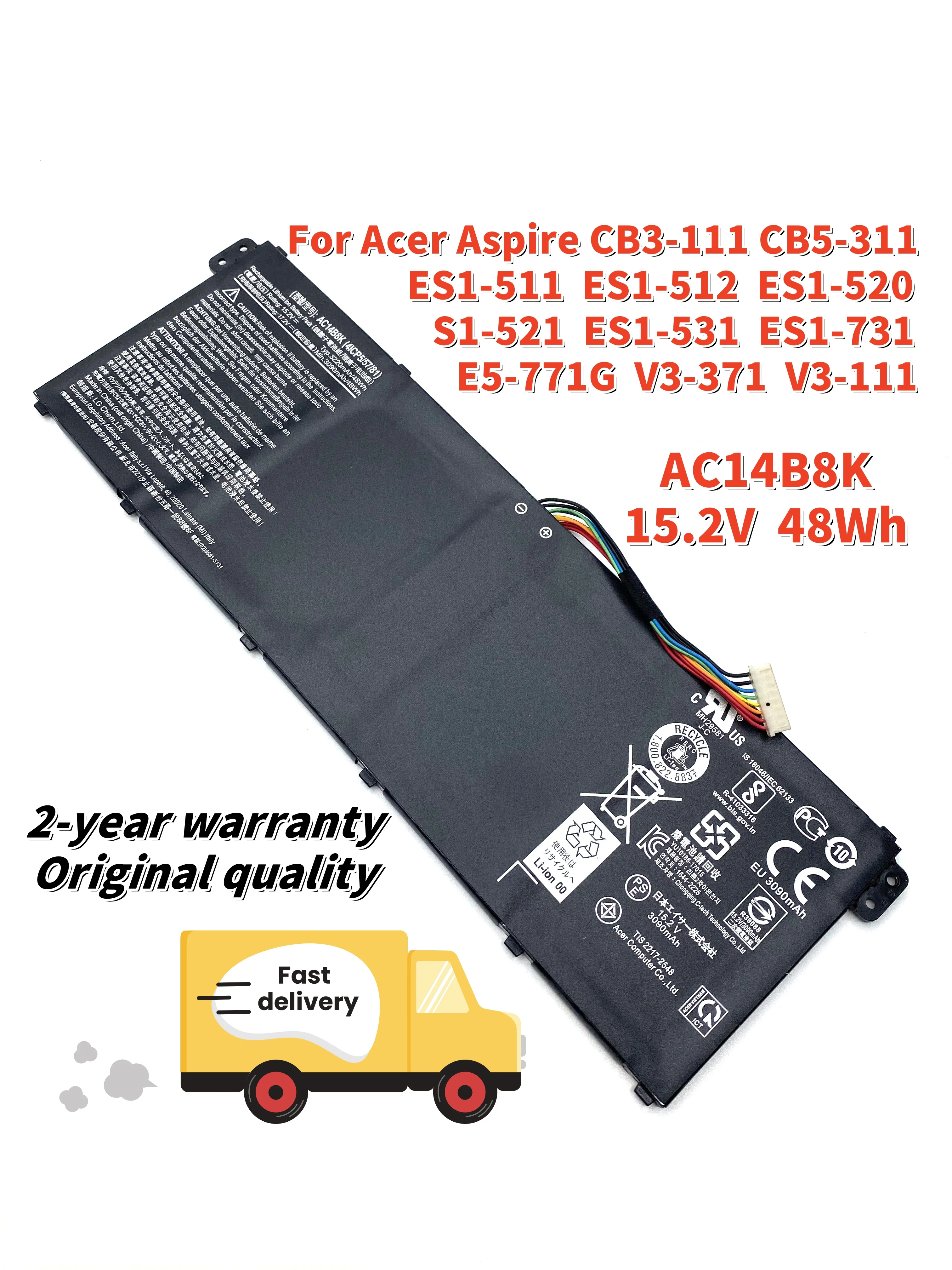 AC14B8K Laptop Battery For Acer Aspire R3 R3-131T R5 R5-471T R5-571T Chromebook 11/13/15 CB3-111/531/571 CB5-311/311P AC14B3K