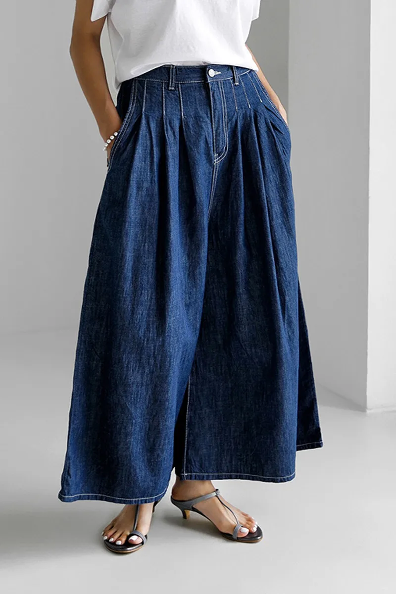 Faionable عالية الخصر واسعة الساق الدينيم الجينز المرأة سراويل تقليدية فضفاضة الربيع الصيف جديد Sle التخسيس ثنى جينز قطني