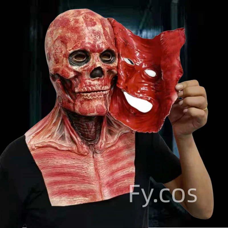 Halloween Double Tear Horror Mask Party Cosplay Bloody Skull Ghouls Spooky Two Layer Grimace Prop Adult Full Face Latex Headgear