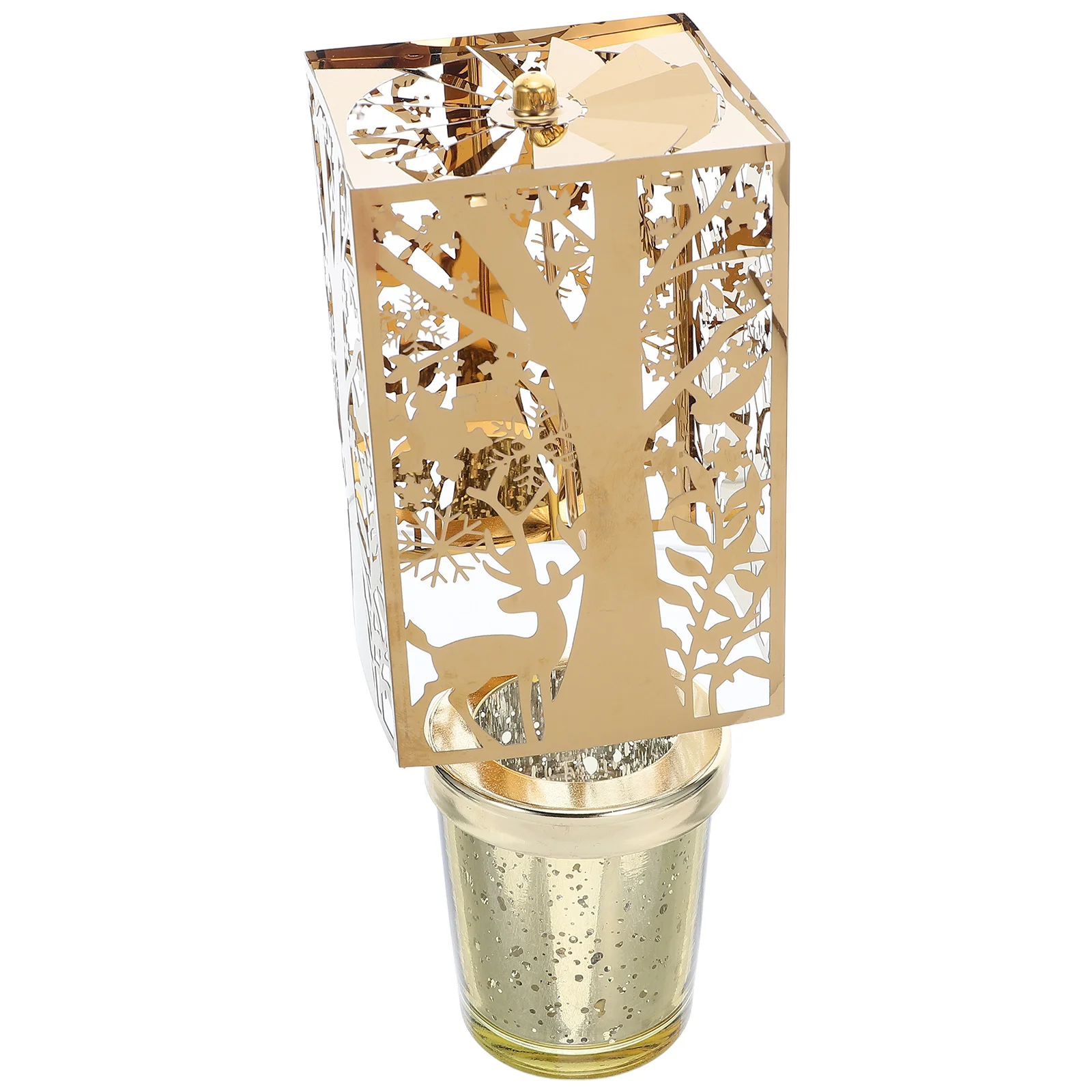 

Rotating Christmas Holder Elegant European Style Golden Pattern Spinning Tealight Carousel Holiday Party