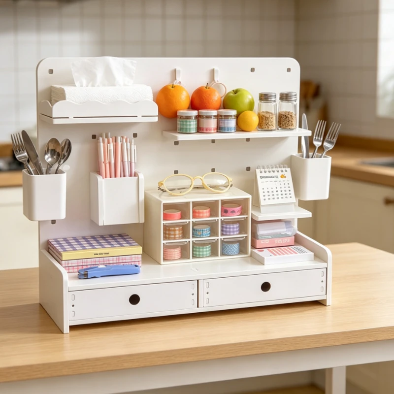 Pegboard Desktop Organizer With Drawers And Hooks For Study Room Stationery And Small Item Storage With Modular Design