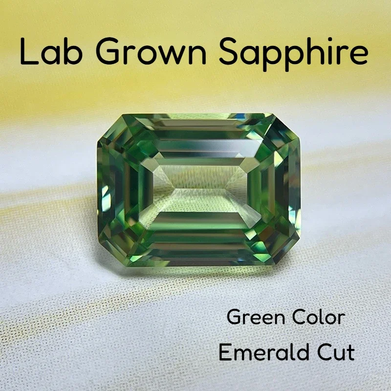 

Lab Grown Sapphire Green Color Emerald Cut Extremely Shiny Quality DIY Ring Necklace Earrings Main Materials Certificate