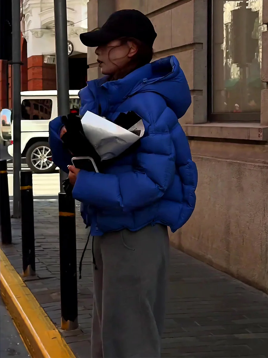 

Новая женская зимняя утепленная куртка-пуховик корейского стиля, синяя, с белым пухом, маленький размер, модный дизайн