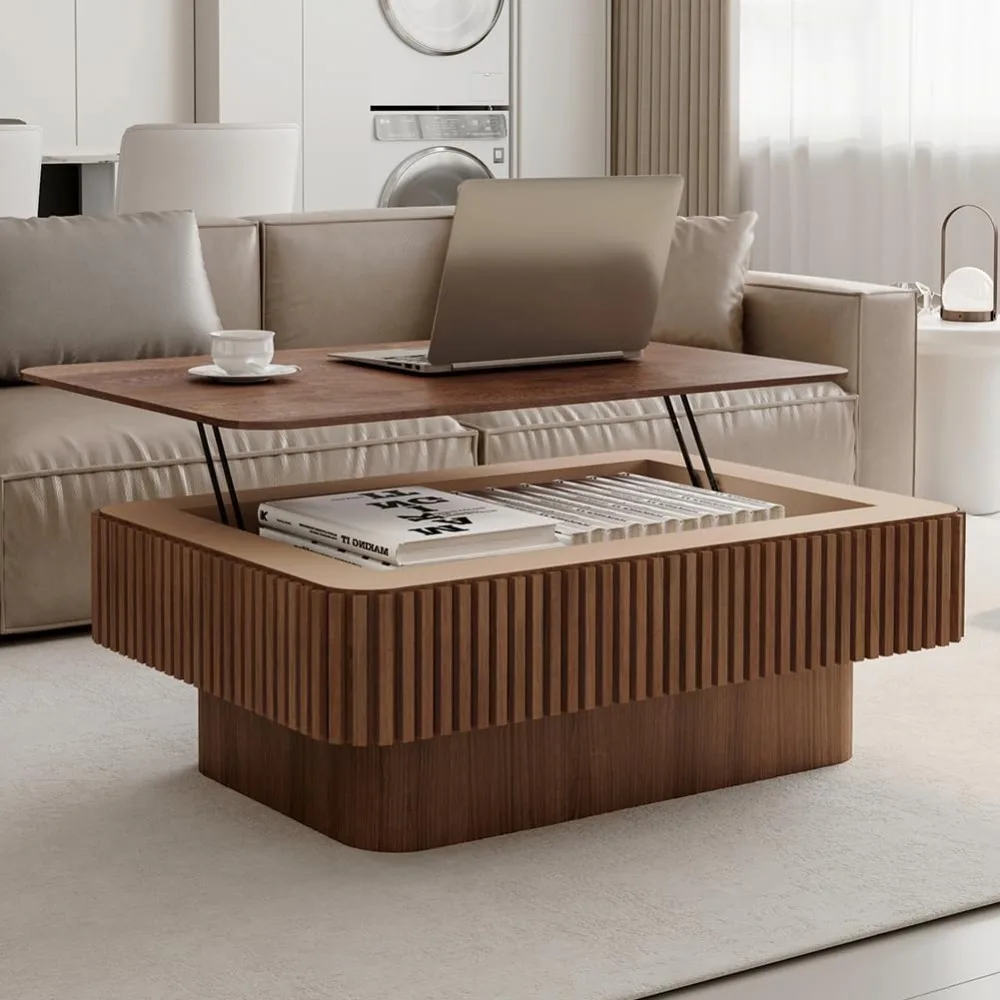 

Lift Top Coffee Table with Storage for Living Room Mid Century Modern Coffee Table with Lifting Top Wood Fluted Coffee Tables wi