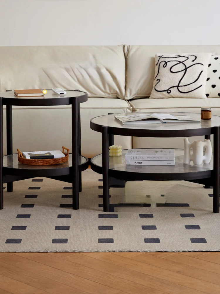 Coffee Table Nordic Small Apartment Combination round Tea Table Double Layer Smoky Color Small Tea Table