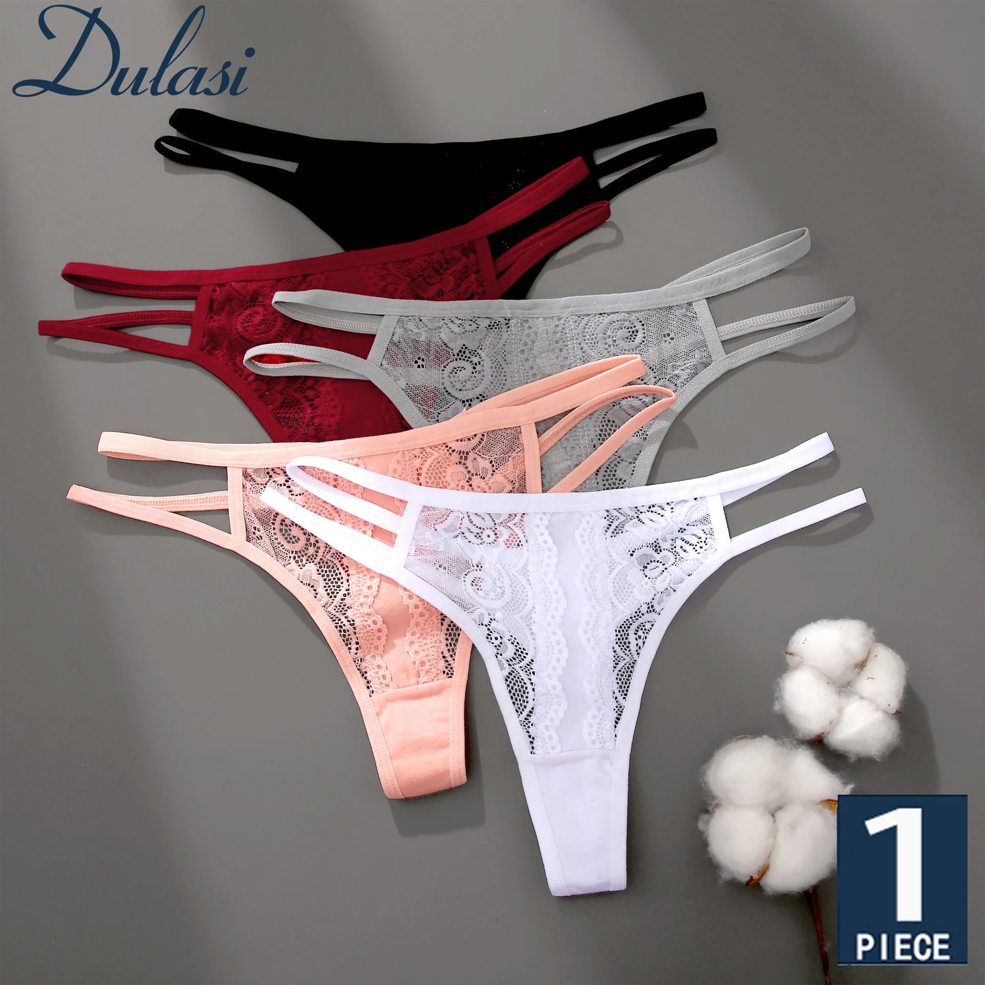 

1Pcs/Set Women's sexy lace Thong Breathable cotton crotch Low-waist underpants double belt ribbon seamless Briefs