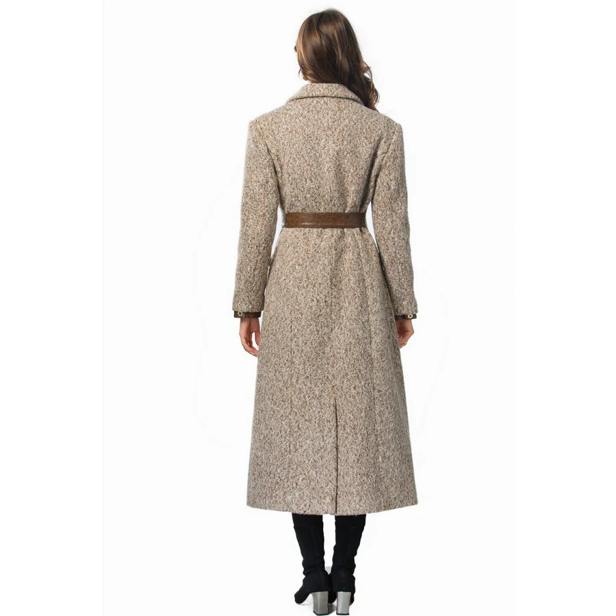 Meyyithun Winter&Fall New Women's Coat Notched Single-Breasted Color Block Patchwork Pocket Long-Sleeved Overcoat 250306mz02