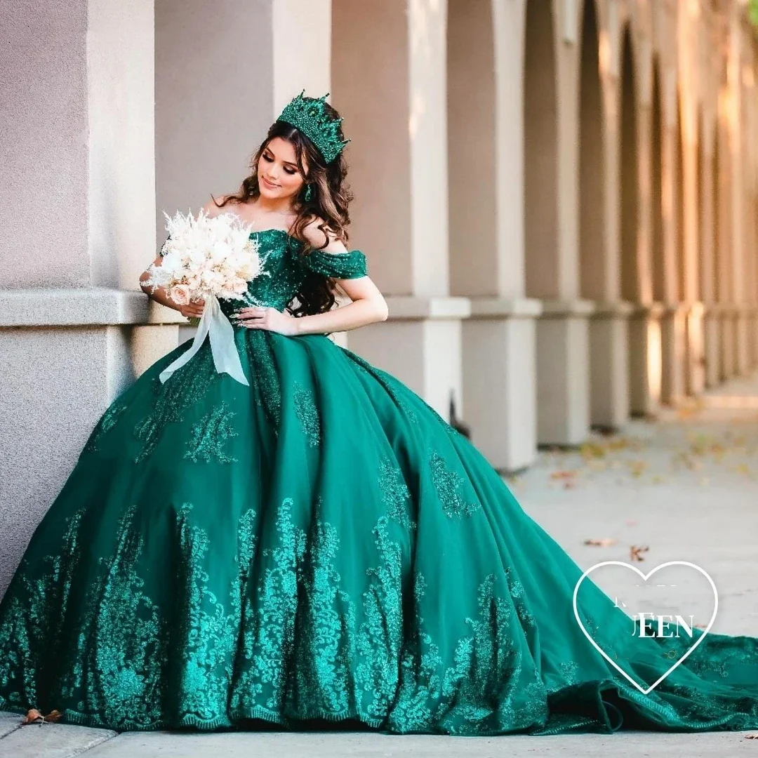 Angelsbridep Customized  Emerald Green Ball Gown Quinnceanera Dresses 2025 Lace Applique Princess Sweet 16 Vestidos De 15 Anos