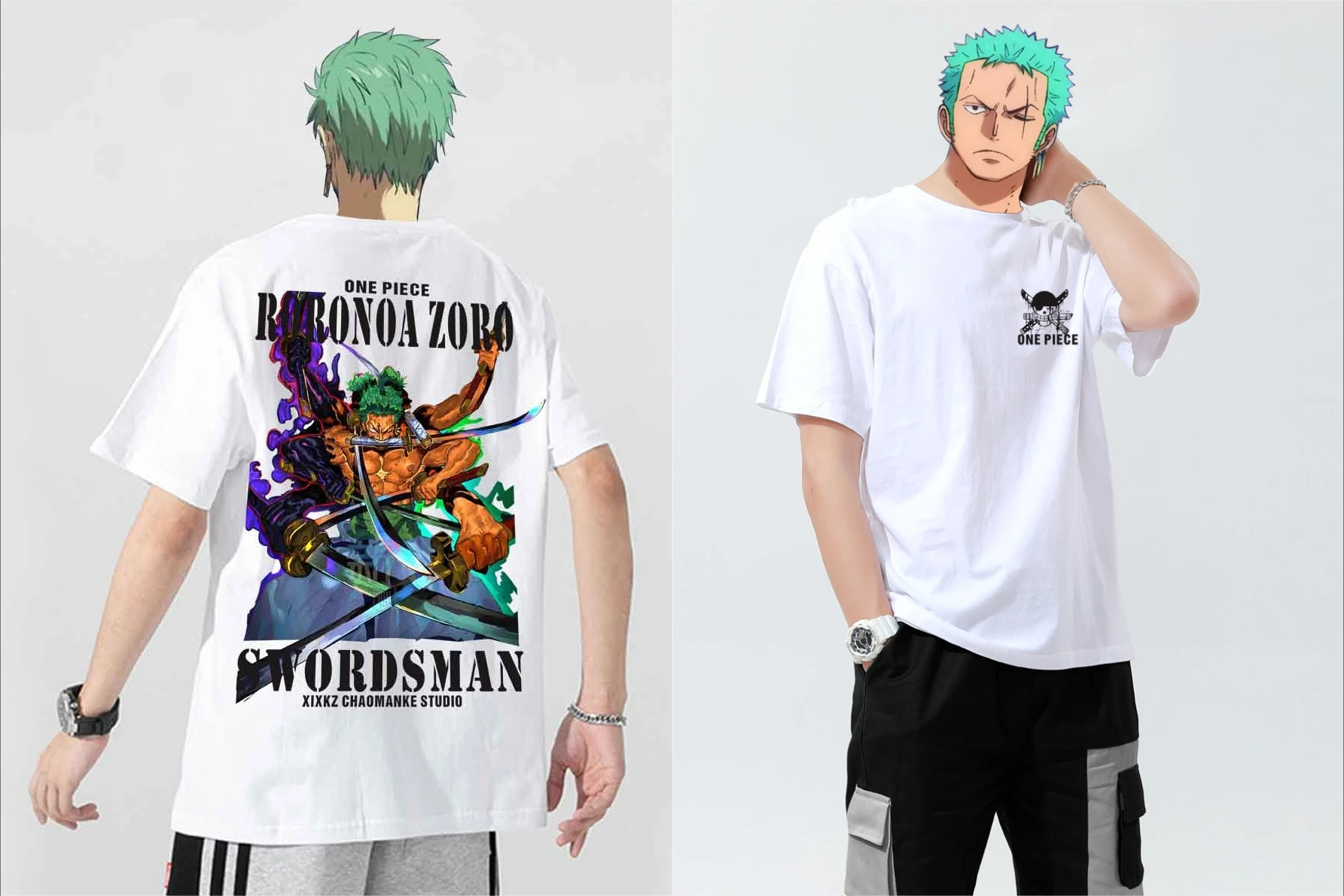 Camiseta de una pieza de algodón pesado, marca japonesa de moda, animación Ronoya Sauron, patrón periférico, mangas cortas holgadas