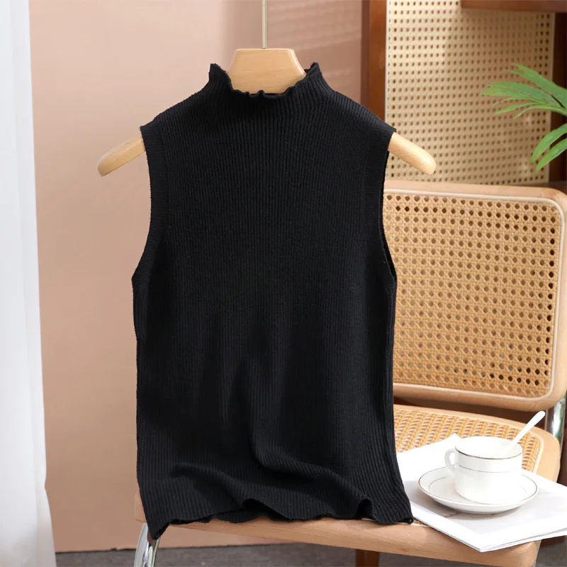 Pullover senza maniche con colletto floreale classico estivo Maglia da donna in lana imitazione fine Top morbidi di alta qualità in stile europeo