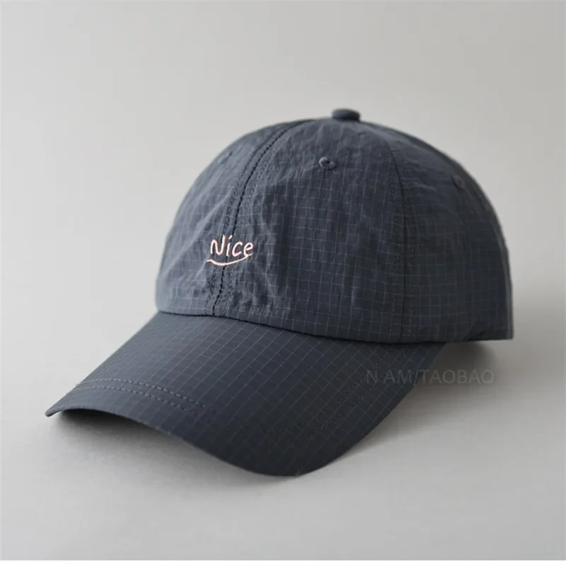 SS25 Korean Baseball Cap with Letter Embroidery & Gingham, Quick-Dry Minimalist Casual Unisex Hat for Daily Use