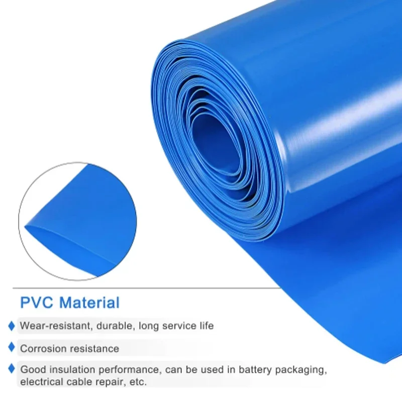 PVC Heat Shrink Tube 18650 Li Battery Pack Insulated Protection Film lithium Case Cable Sleeve Blue Width 7~600mm