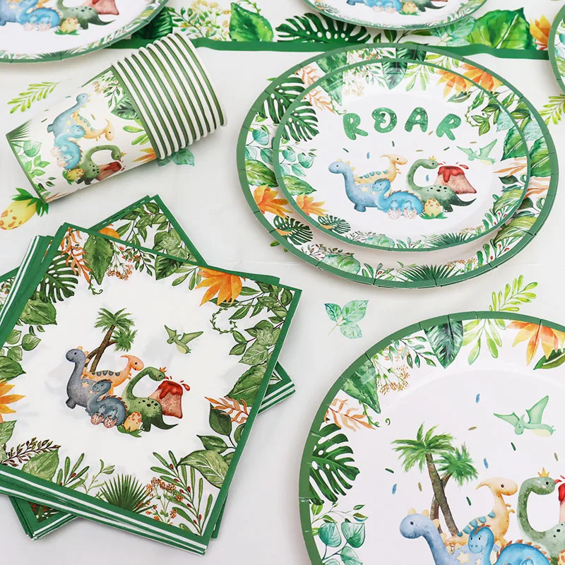 Dinosaurier-Partyzubehör, Dinosaurier-Geschirr-Set, alles Gute zum Geburtstag, Party-Dekoration, Kinder, Junge, Dschungel, Safari, Party, Babyparty, Gastgeschenke – Detail 3