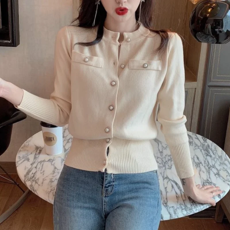 Knitted Cardigan Sweater Fashion Women Autumn Long Sleeve Short Coat Korean Single Breasted Slim Top Casual Pull Femme 17375