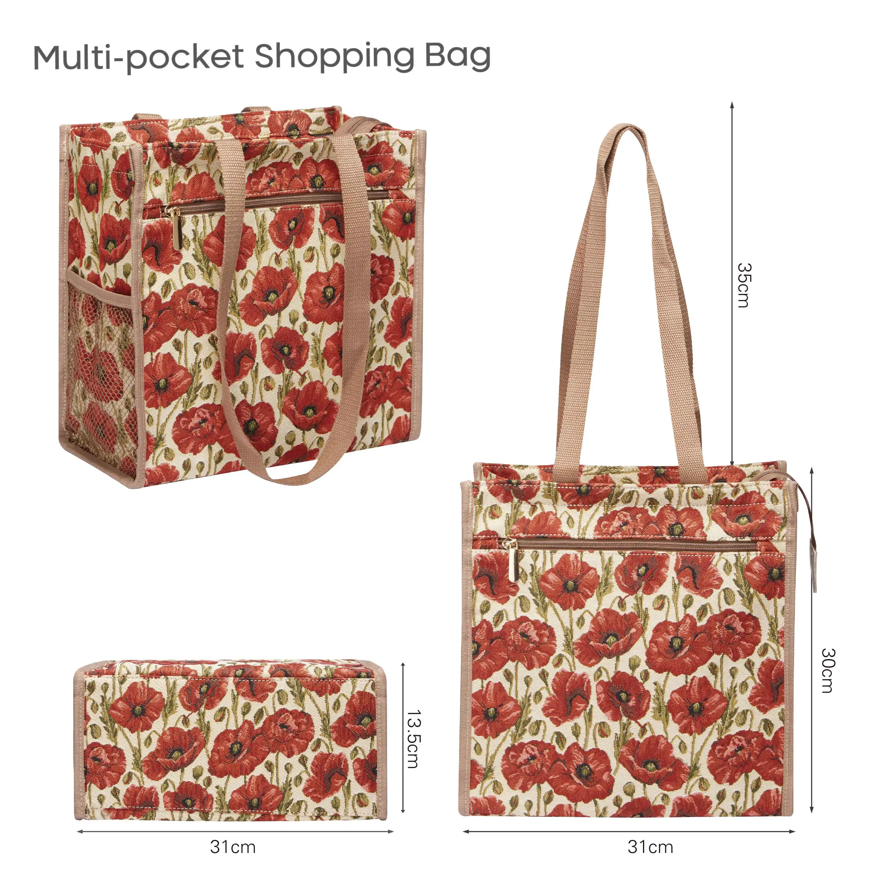 SAJA Vrouwen Tote Bag Dames Shopper Bag Grote Capaciteit Schoudertassen Handtas Kruis tas Rode Klaproos Patroon Winkeltas Vrouwelijke Strand Eco Bag Ritssluiting Stof Jacquard Innner Pocket