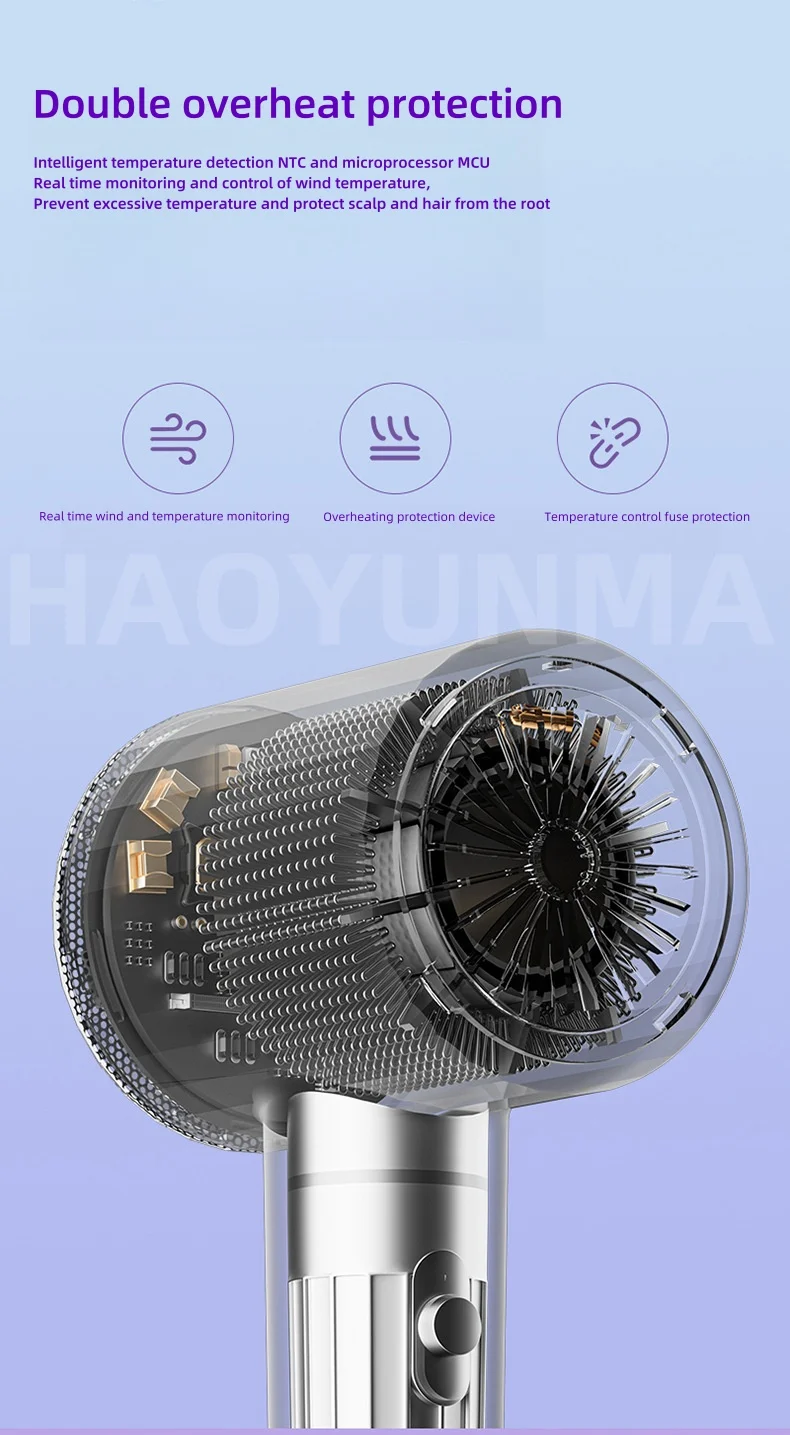 2400W Hochleistungs-Haartrockner, Blaulicht-Ionen-Technologie, Geräuscharmer Magnetischer Aufhänger, Haartrockner für Haushalt und Friseursalon mit Schnelltrocknungsfunktion – Detail 7