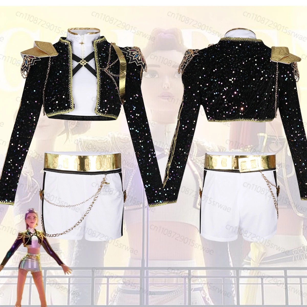 

Adults Kpop Demon Hunters Rumi Cosplay Costume Black Golden set Girl idol role-playing costume Gothic Uniform Stage Clothing