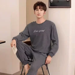 Pijamas de algodón para hombre, pantalones largos de manga larga para primavera y otoño, versión coreana de ropa de casa holgada, ropa de dormir sólida, ropa de descanso grande