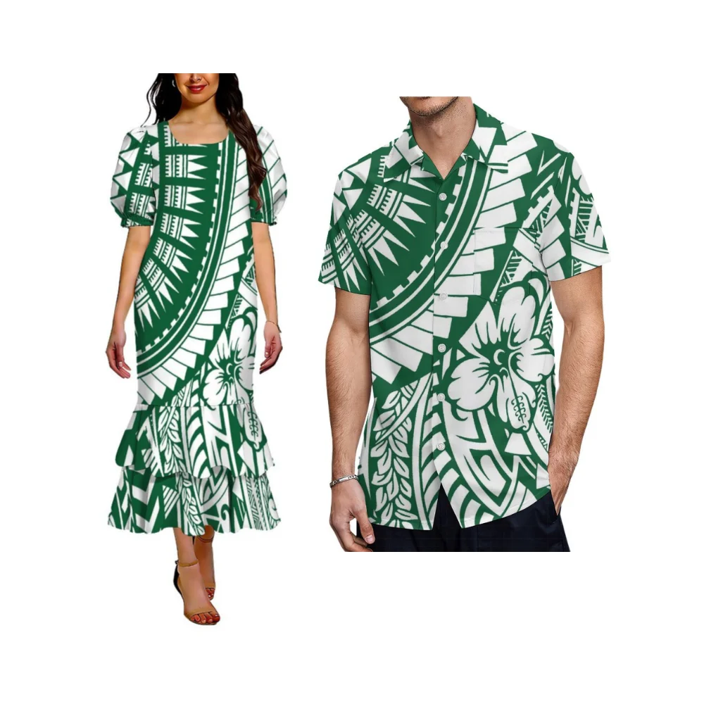 

Летнее платье с цветочным принтом в полинезийском стиле, женское платье-муму с пышными рукавами, двухслойное платье-рыбка, повседневное длинное платье