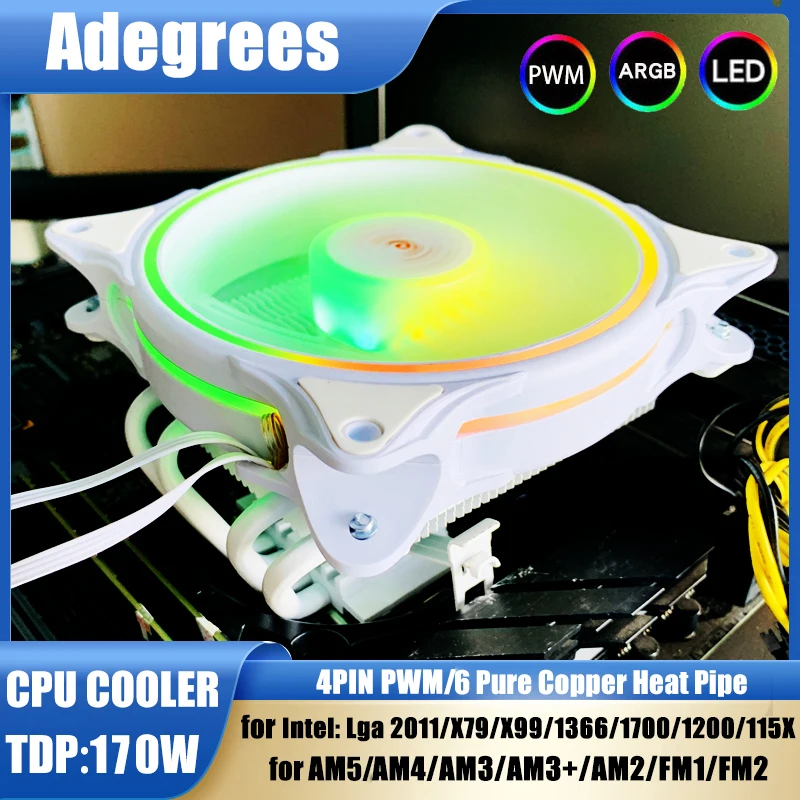 

ARGB CPU Air Cooler White X99 PC Procesor Cooler 4 Heat Pipes for Intel LGA 1700 1200 115X X79 X99 1366 AM5 AM4 Ventilador
