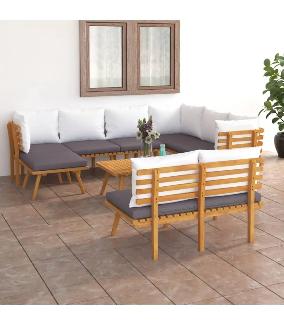 Garden sets garden furniture 9 pieces with cushions solid acacia wood