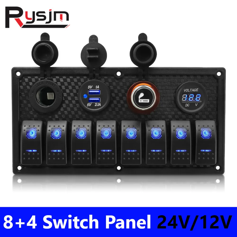 

8 Gang Switch Panel 8 Buttons 24V 12V Light Toggle Switch Panel USB Chargers for Boat Van Truck Trailer Caravan Accessories