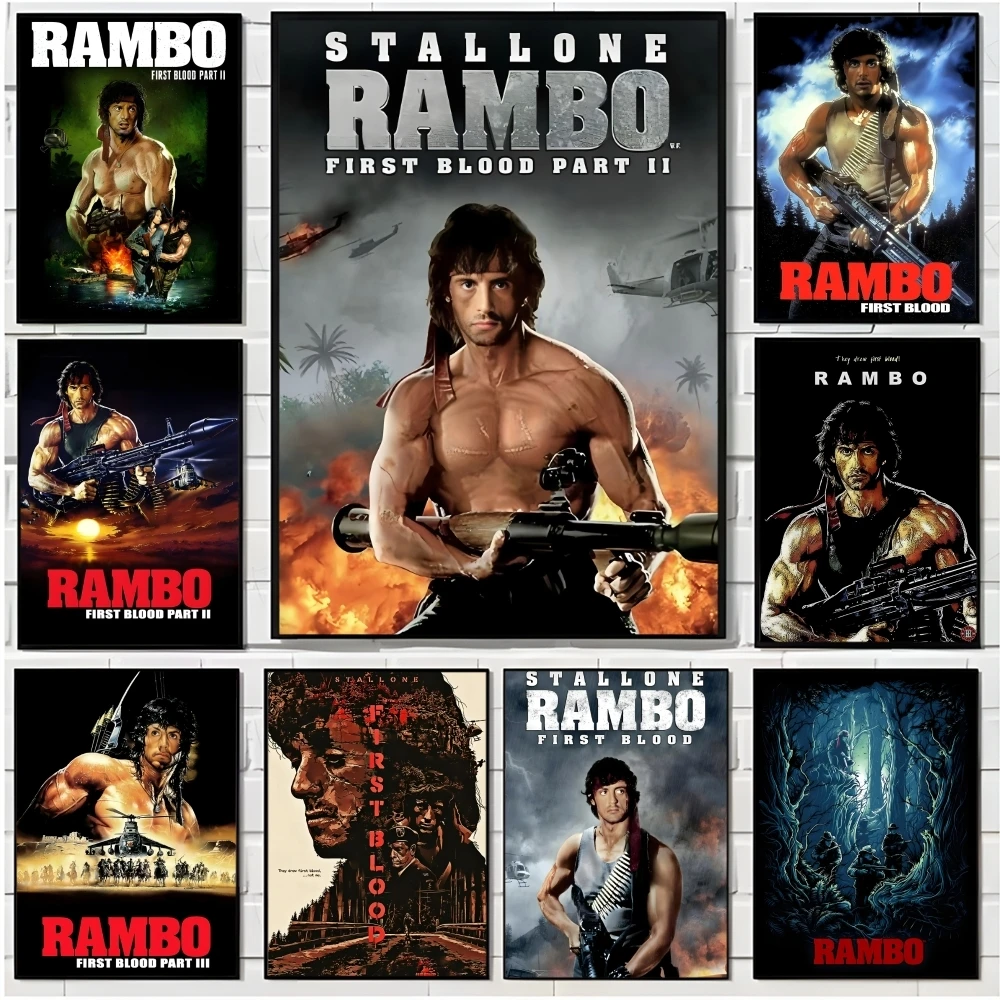 Póster de película clásica de Rambo First Blood, pegatinas decorativas para pared, mural, impresión fotográfica para decoración del hogar, sala de estar, pasillo