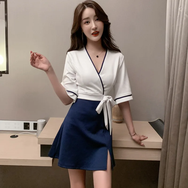 Women Work Clothes Shirt Short Skirt Suit Hotel Waiter Beauty Salon Spa Massage Nail Cafe Foot Bath Technician Overalls Uniform