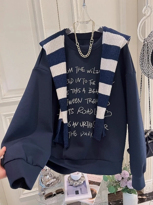 plus Size 300 Pou Fat MM Autumn Winter New Letter Print Knitted Sweater Stripe oulder awl Two Piece Set High End Feel