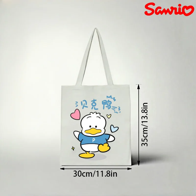 1 bolsa de lona Sanrio Pekkle, linda bolsa de hombro informal con estampado de pato, bolso reutilizable ecológico