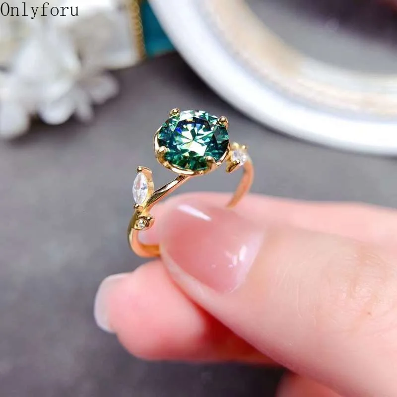 

2022 New Arrival 2ct 8*8mm Round Silver 925 Big Size Green Moissanite Ring Jewelry for Women Engagement Ring