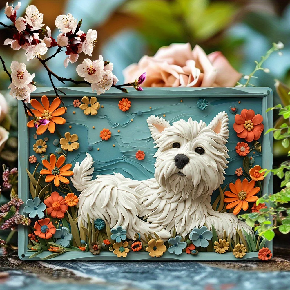 West Highland White Terrier Aluminum Metal Tin Sign: Spring/Summer Decor for Bedroom, Livingroom, Bathroom, Classroom, and More