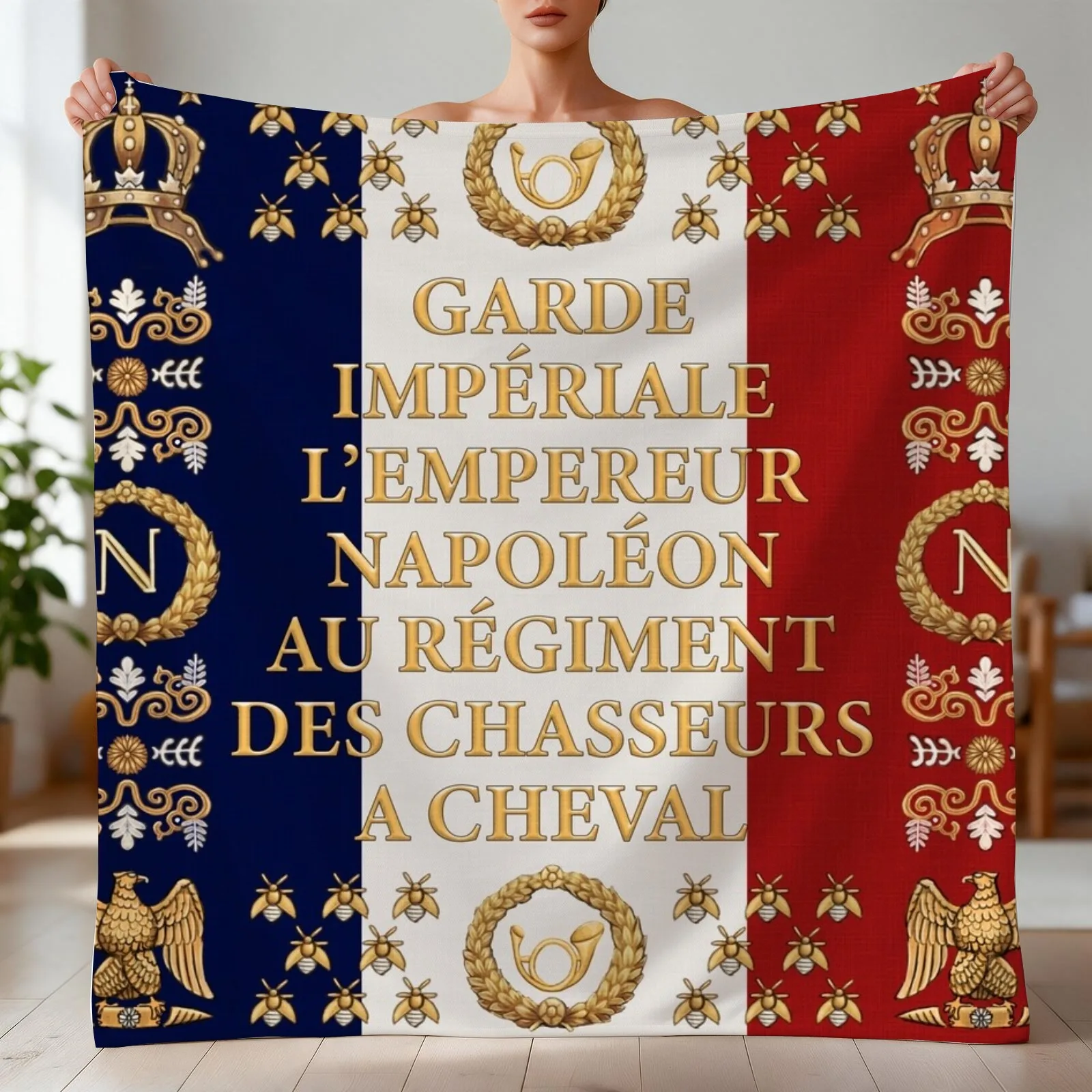 Napoleonic French flag of the Chasseurs A cheval de la Garde Throw Blanket Nap Personalized Gift warm winter Blankets