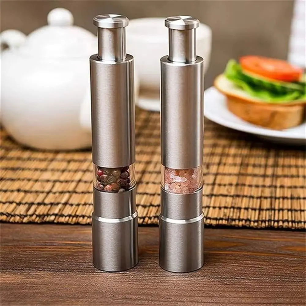 

Stainless Steel Salt Grinder Hand Operation Thumb Push Button Pepper Grinder Efficient Grinding One-Hand Operation
