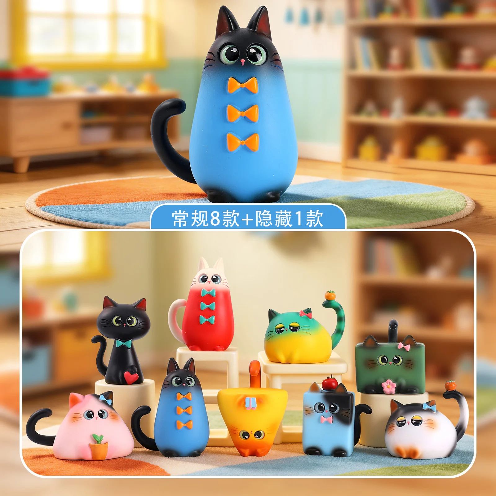Blind Box Cat Figurine Resin Creative Cartoon Desktop Ornament Home Office Living Room Table Decoration Art Crafts Wholesale