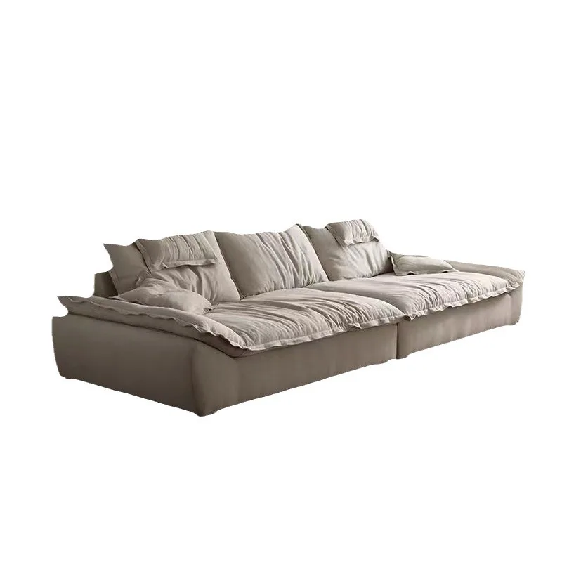 

Linen sofa living room modern simple straight row down super deep small apartment cream backrest sailing sofa